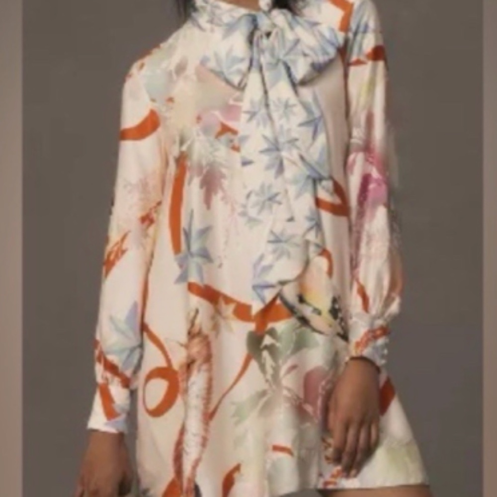 ANTHROPOLOGIE MAEVE The Caroline Birds Fox Tie-Neck Dress M NWT